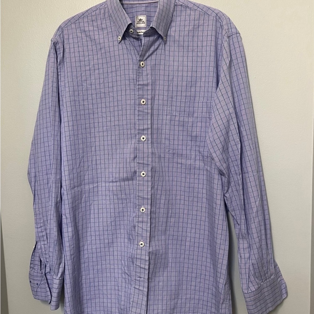 Peter Millar‎ Purple Checkered Dress Shirt size medium